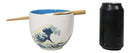 Great Wave Of Kanagawa Hokusai Ceramic Donburi Ramen Soup Bowl Chopsticks Set