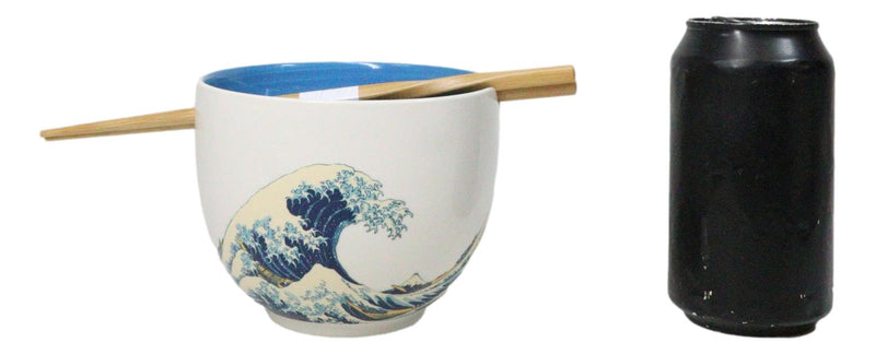 Great Wave Of Kanagawa Hokusai Ceramic Donburi Ramen Soup Bowl Chopsticks Set