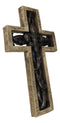 Rustic Faux Stone Fleur De Lis French Lily Scrollwork Tuscany Wall Cross