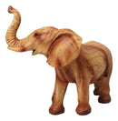 Safari Lucky Elephant Rustic Faux Wood Carved Resin Sculpture With Raised Trunk