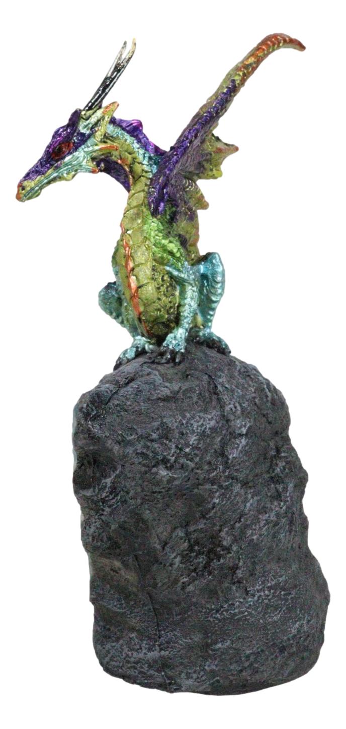 Green Purple and Gold Earth Dragon On LED Faux Geode Crystals Rock Figurine