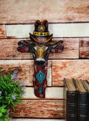 Colorful Southwestern Cowboy Bull with Sheriff Hat and Floral Design Wall Cross