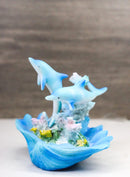 Marine Ocean 2 Blue Dolphins Swimming By Coral Reef and Clam Seashell Figurine