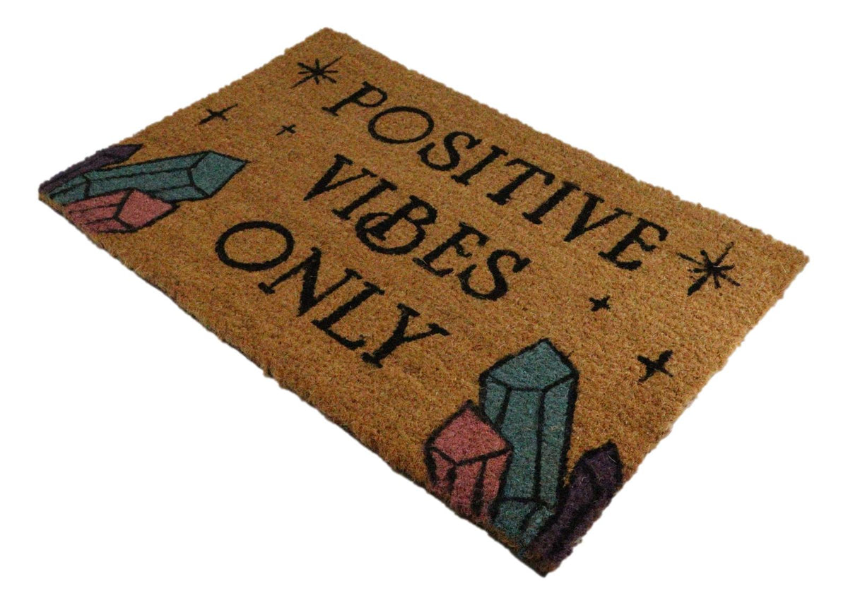 Positive Vibes Only Crystals Wicca Magic Coir Coconut Fiber Floor Mat Doormat - Ebros Gift