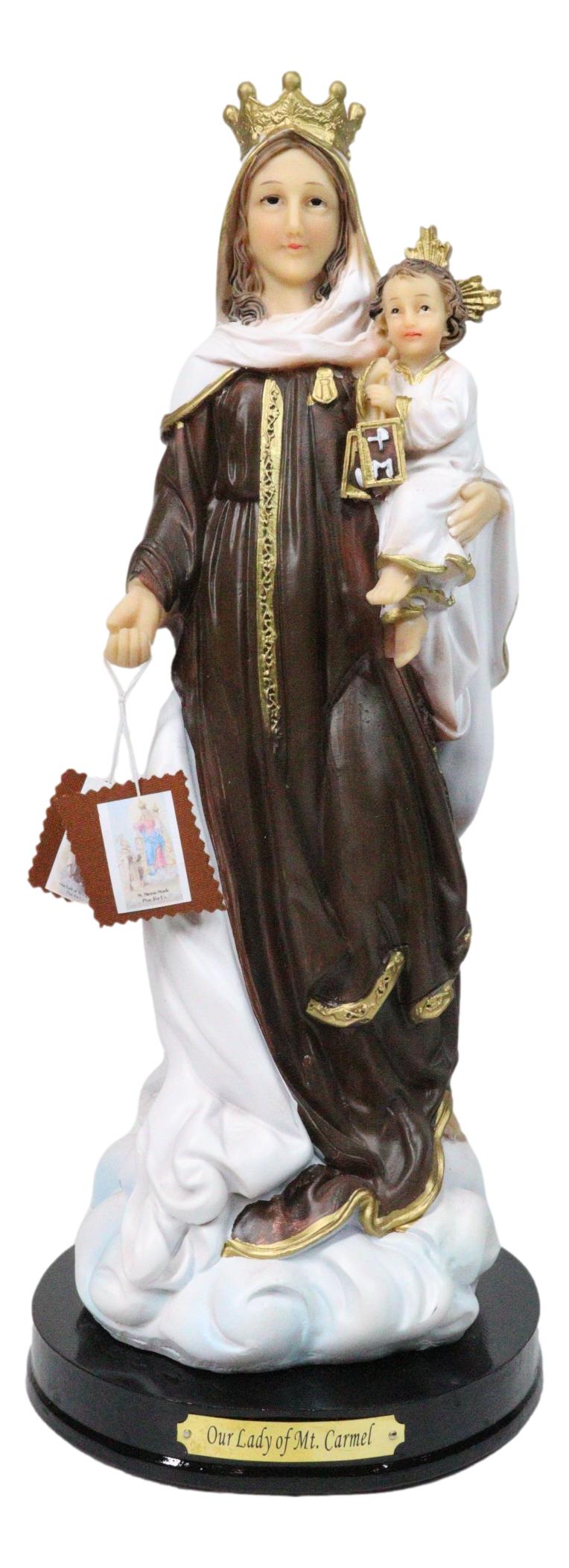 Catholic Our Lady of Mount Carmel Mary And Jesus Figurine With Name Base 12"H