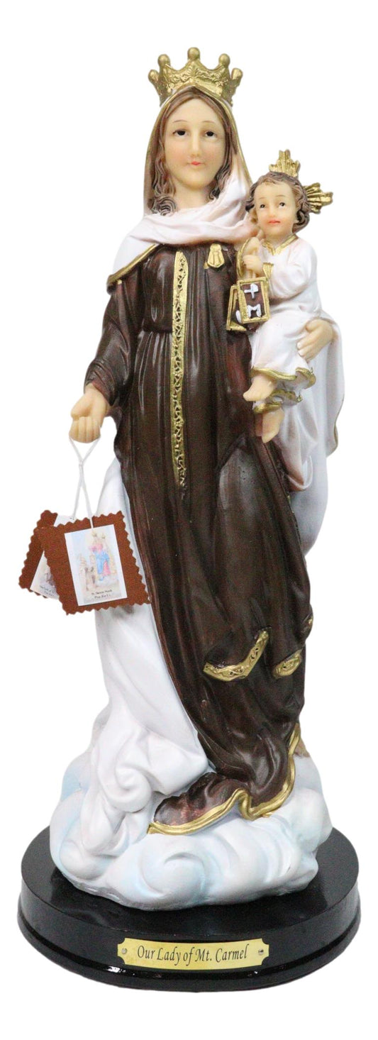 Catholic Our Lady of Mount Carmel Mary And Jesus Figurine With Name Base 12"H