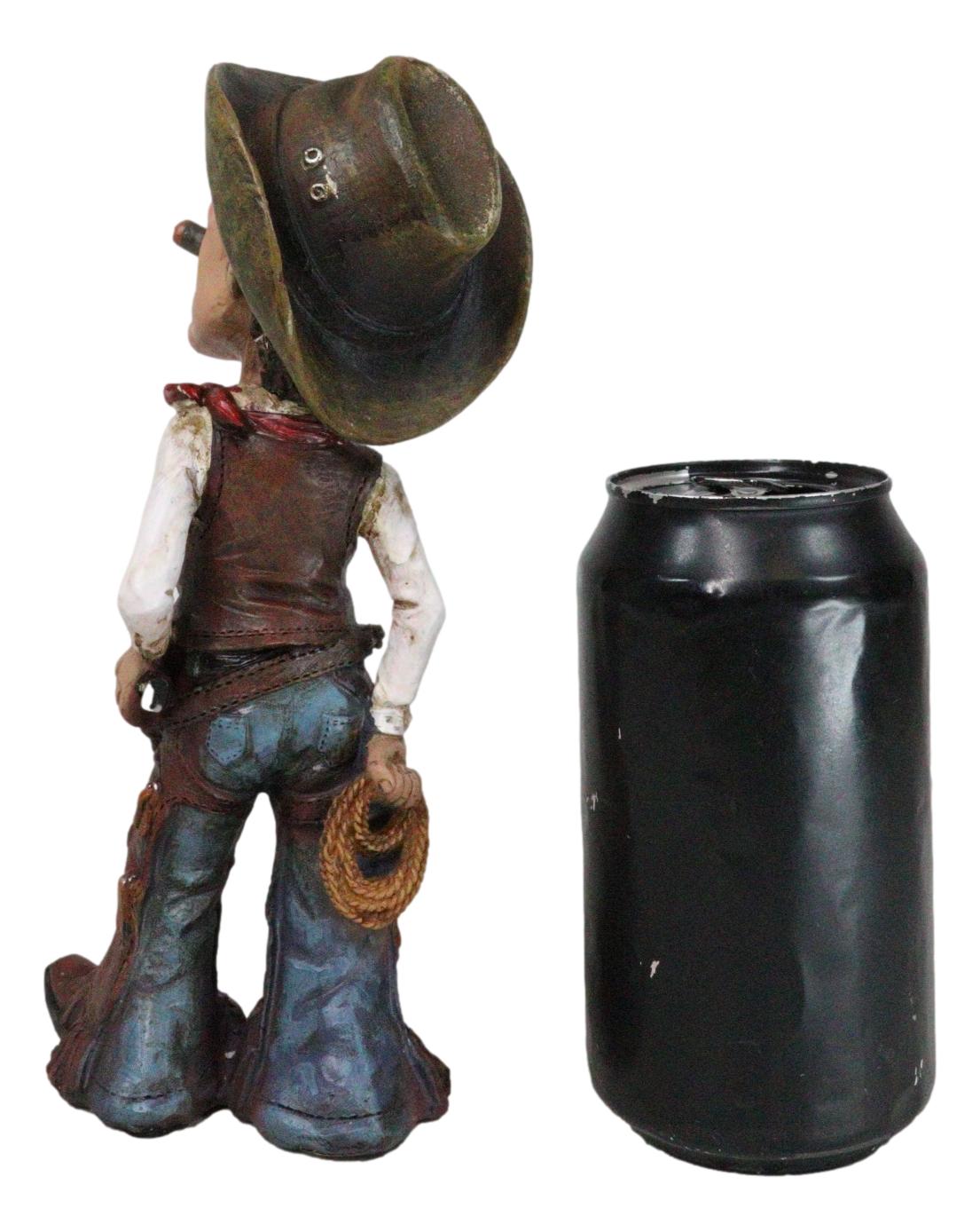 Rustic Western Cartoon Cowboy With Hat Gun Rope Saddle Smoking Cigar Figurine