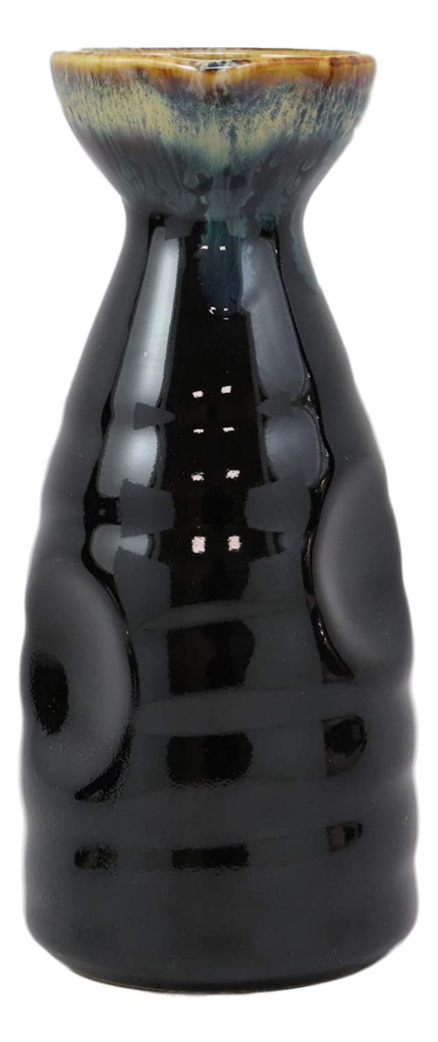 Glazed Ceramic Brown Waterfall Japanese Wine Sake Tokkuri Flask Pack of 6 Flasks