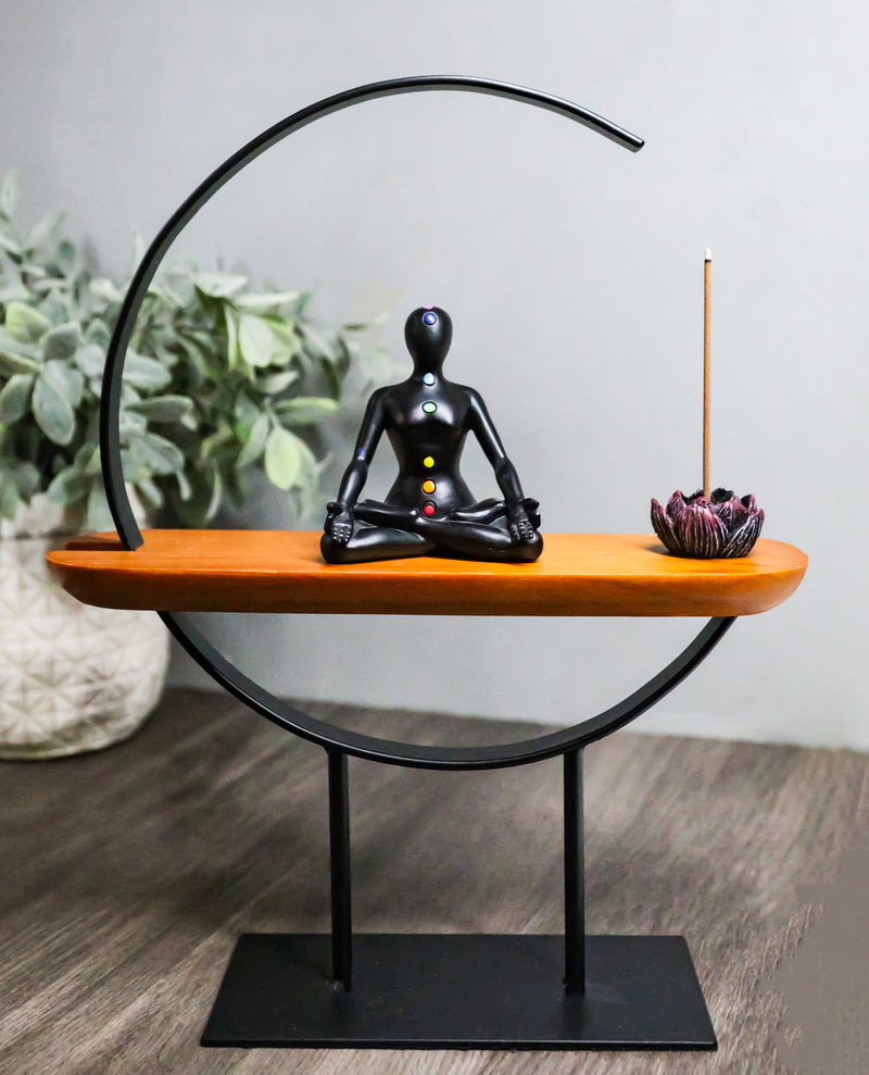 Zen Crescent Rainbow 7 Chakra Zones Black Yoga Avatar With Lotus Incense Burner