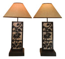 Set of 2 Rustic Western Pinecone On Branches Wood Metal Bedside Table Lamps