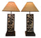 Set of 2 Rustic Western Pinecone On Branches Wood Metal Bedside Table Lamps