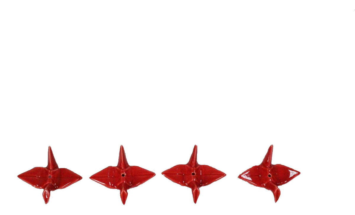 Ebros Set of 4 Ceramic Red Japanese Origami Crane Incense Stick Holders