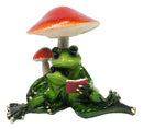 Story Time Green Frog Father Reading Book to Son By Toadstool Mushrooms Figurine