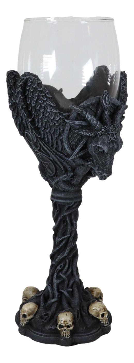 Sabbatic Goat Baphomet Pentagram Raven Wings Dendritic Vines Wine Goblet Cup