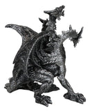 Gothic Silver Three Headed Dragon Hydra Roaring Statue 8" Tall Figurine Decor