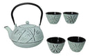 Mint Green Bamboo Design Tetsubin Cast Iron Teapot 40oz And 4 Tea Cups Set