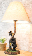 Rustic Black Mother Bear Playing With Cub Hanging On Tree Branch Table Lamp