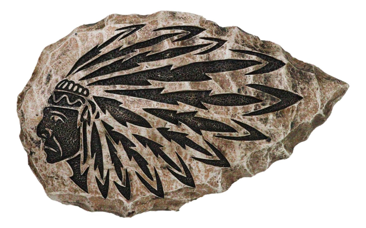 Southwestern Tribal Tattoo Indian Chief With Roach Faux Stone Arrow Wall Decor - Ebros Gift