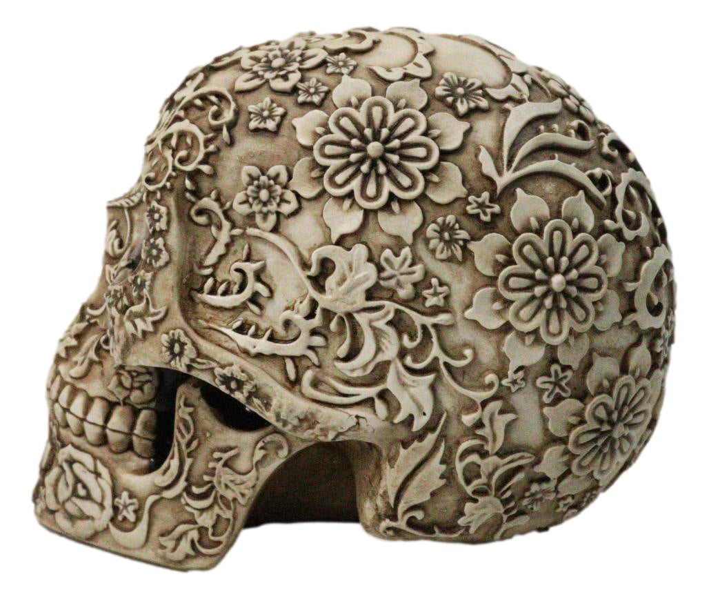 Ebros Gift Floral Bone Cream Sugar Skull Figurine with Rose Flower Designs