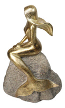 Gold Leaf Resin Mermaid Siren Sunbathing On Giant Ocean Rock Figurine 10.75"H