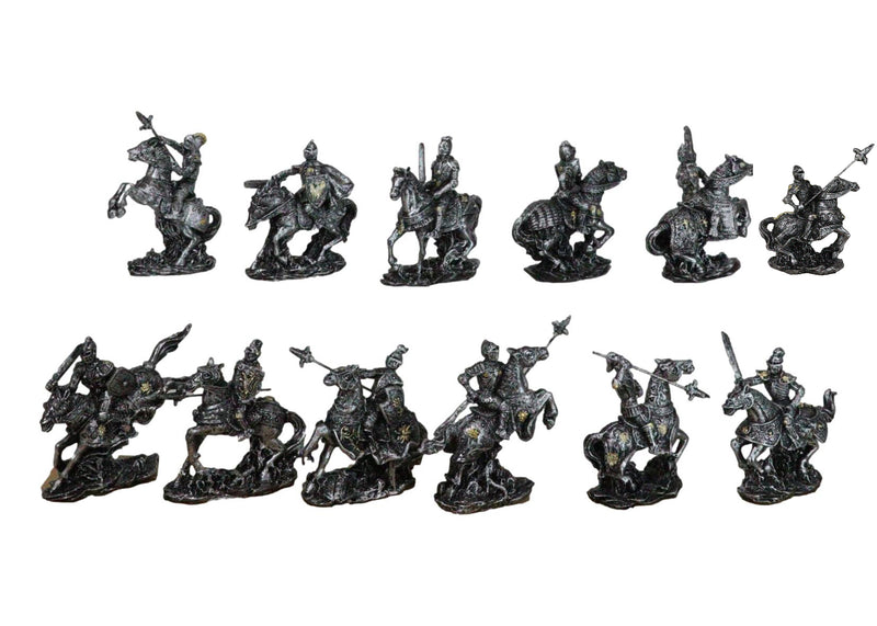 Set of 12 Medieval Armored Cavalry Horse Knights in Suit of Armor Figurines