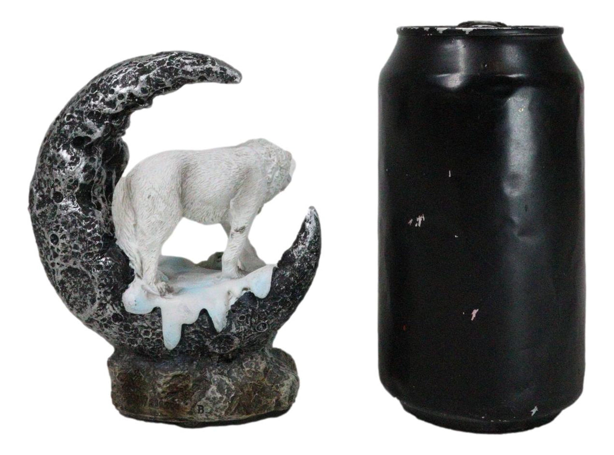 Winter Snow White Wolf Mother With Pup By Snowy Crater Crescent Moon Figurine