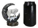 Winter Snow White Wolf Mother With Pup By Snowy Crater Crescent Moon Figurine