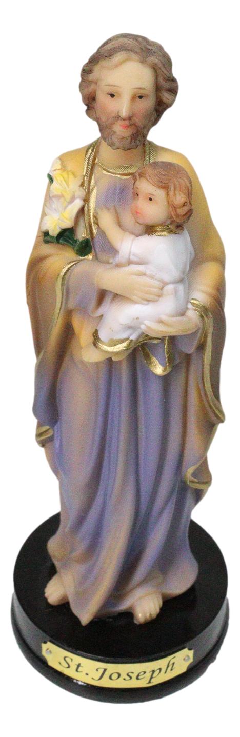 Catholic Saint Joseph With Baby Jesus Figurine Home Seller Kit With Prayer Card - Ebros Gift