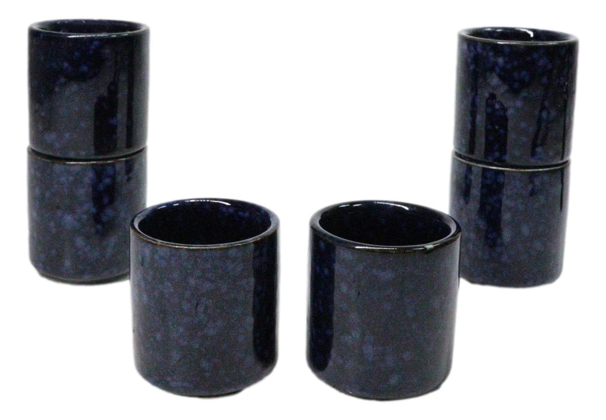 Set of 6 Speckled Indigo Blue Porcelain 1.25oz Ochoko Yuzu Sake Cups
