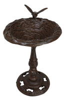 Rustic Cast Iron Hummingbird Hovering Over Nest Garden Bird Feeder Bath 12"H