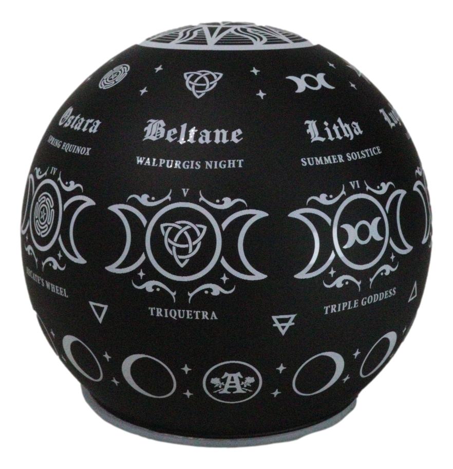 Pagan Calendar Wheel Of The Year Triple Moon Sacred Symbols LED Globe Light - Ebros Gift
