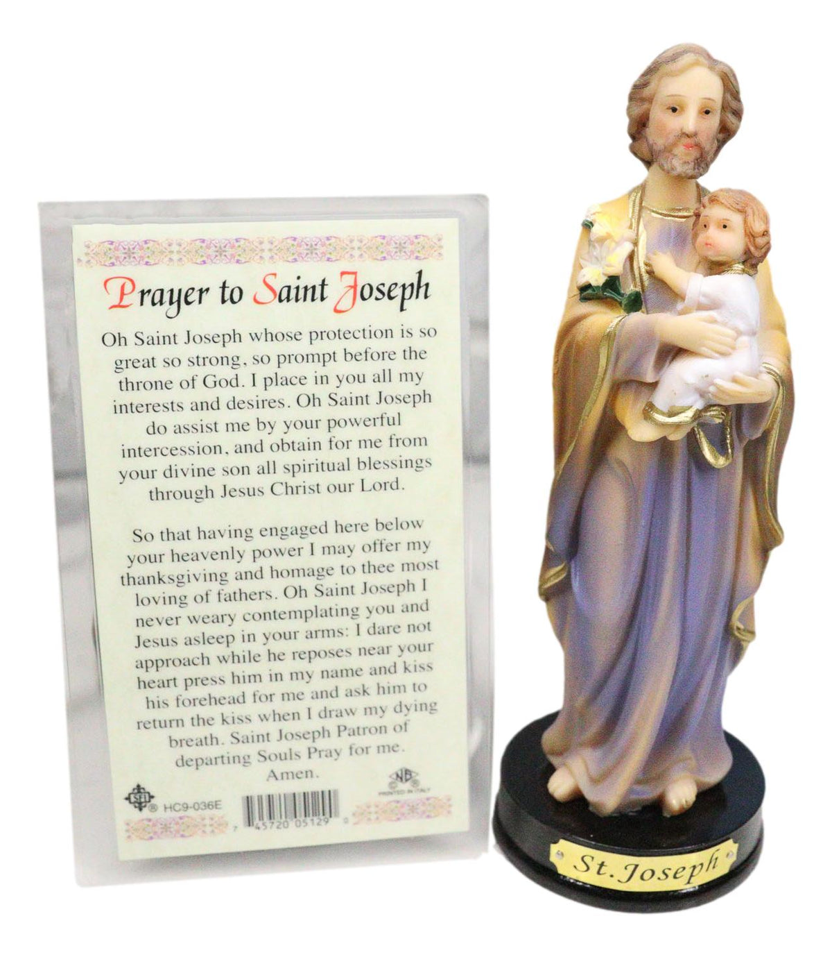 Catholic Saint Joseph With Baby Jesus Figurine Home Seller Kit With Prayer Card - Ebros Gift