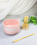 Pink White Brushstroke Ceramic Japanese Matcha Green Tea Bowl Whisk & Scoop Set