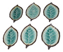 Pack Of 6 Green Crackle Midori Kannyu Ceramic Leaf Shaped Appetizer Salad Plates