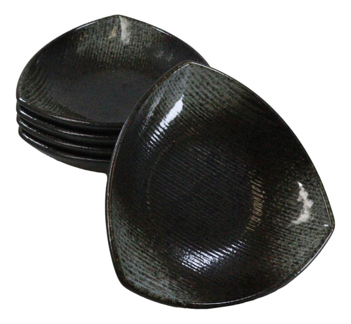 Set Of 5 Charcoal Grey Hakumu Ceramic Appetizer Salad Triangular Deep Plates
