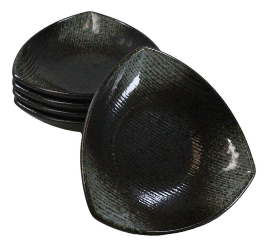 Set Of 5 Charcoal Grey Hakumu Ceramic Appetizer Salad Triangular Deep Plates