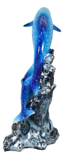 Nautical Marine Sea Ocean 2 Blue Dolphins Leaping Out Of The Reef Waves Figurine