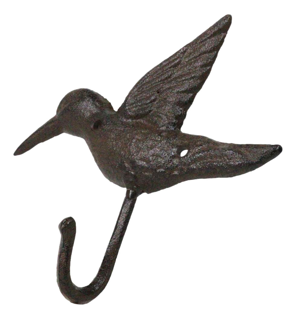 Set Of 2 Rustic Whimsical Cast Iron Hummingbird Wall Coat Towel Keys Hook Decor
