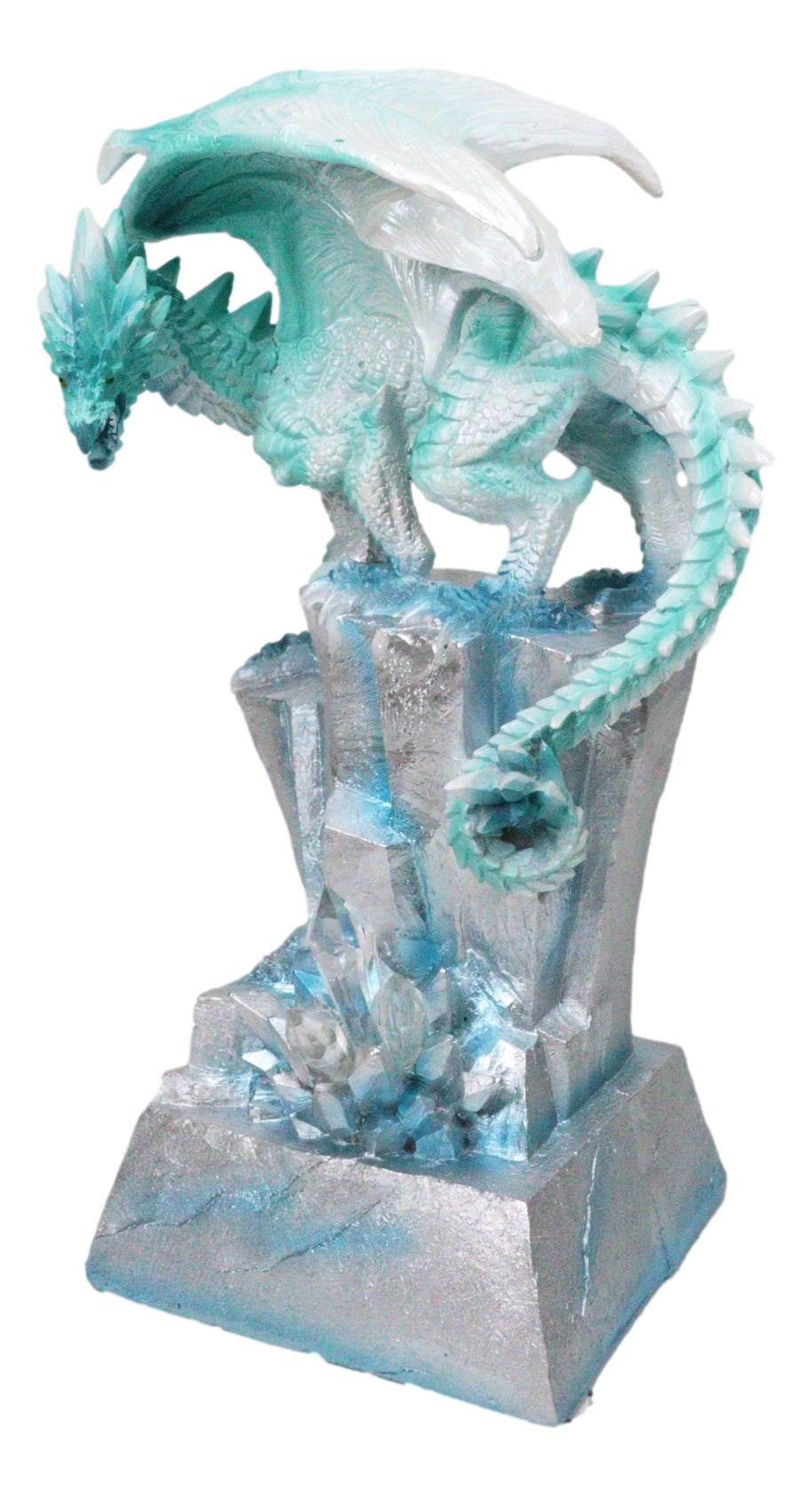 Winter White Dragon On Frozen Ice Cliff With LED Light Crystals Decor Figurine