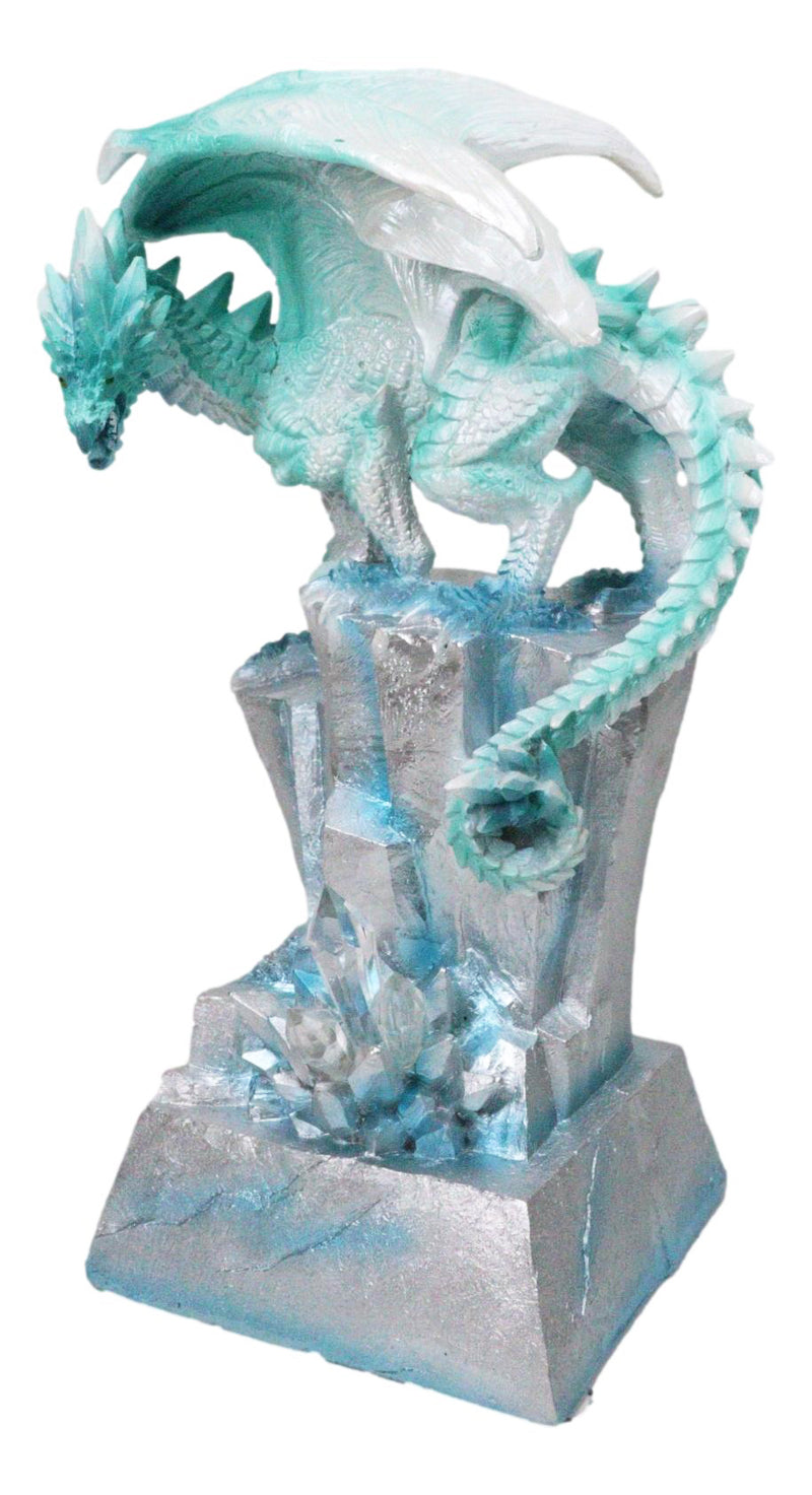 Winter White Dragon On Frozen Ice Cliff With LED Light Crystals Decor Figurine