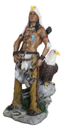 Native Tribal Indian Warrior Hunter Holding Axe With Bald Eagle Figurine