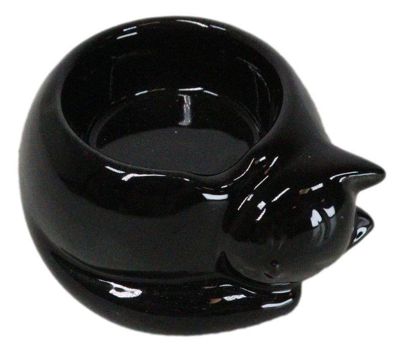 Wicca Mystic Ceramic Sleeping Black Feline Cat Tea Light Votive Candleholder