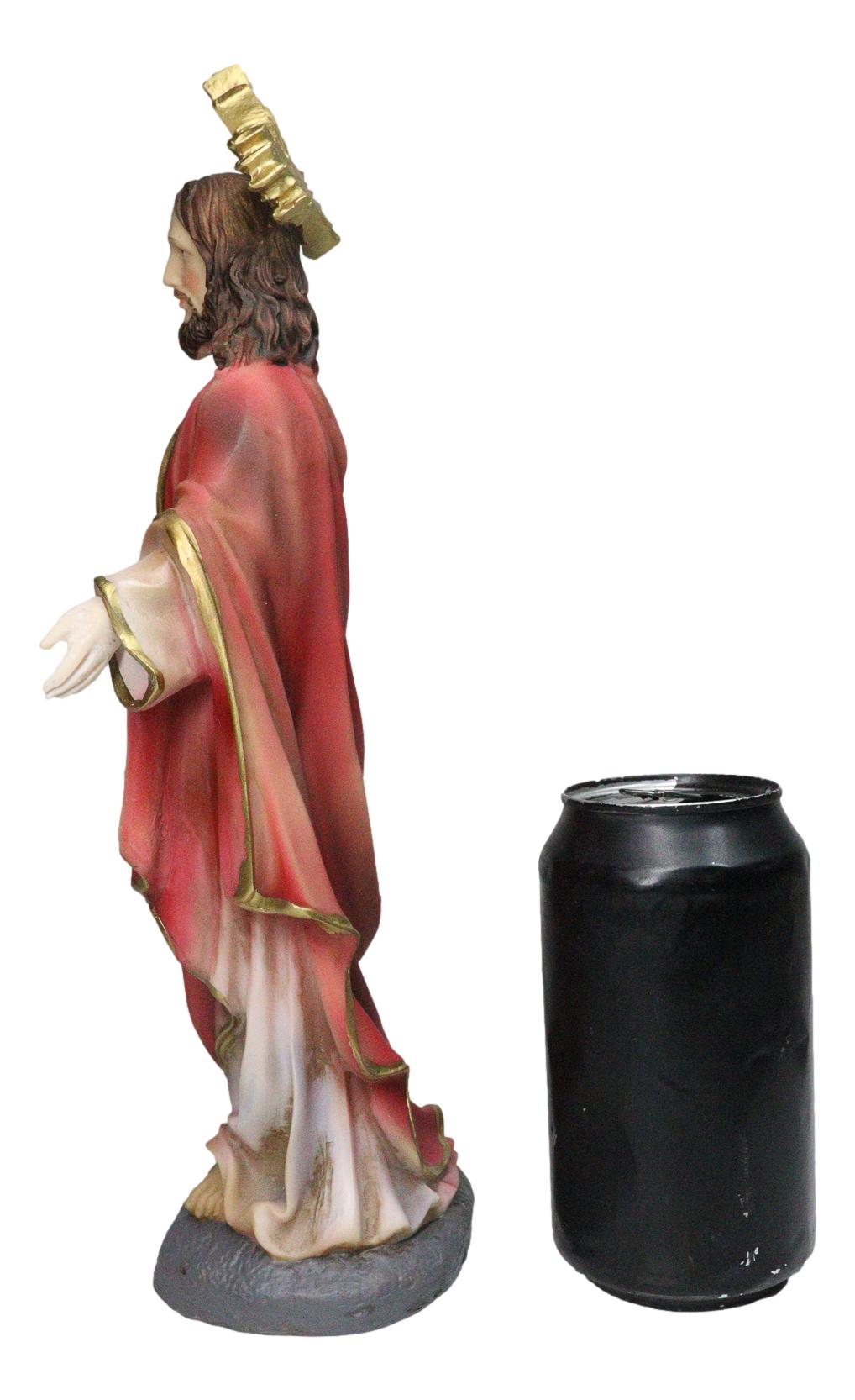 Catholic Sacred Heart of Jesus with Gold Crucifix Cross Medal Figurine 12"H - Ebros Gift