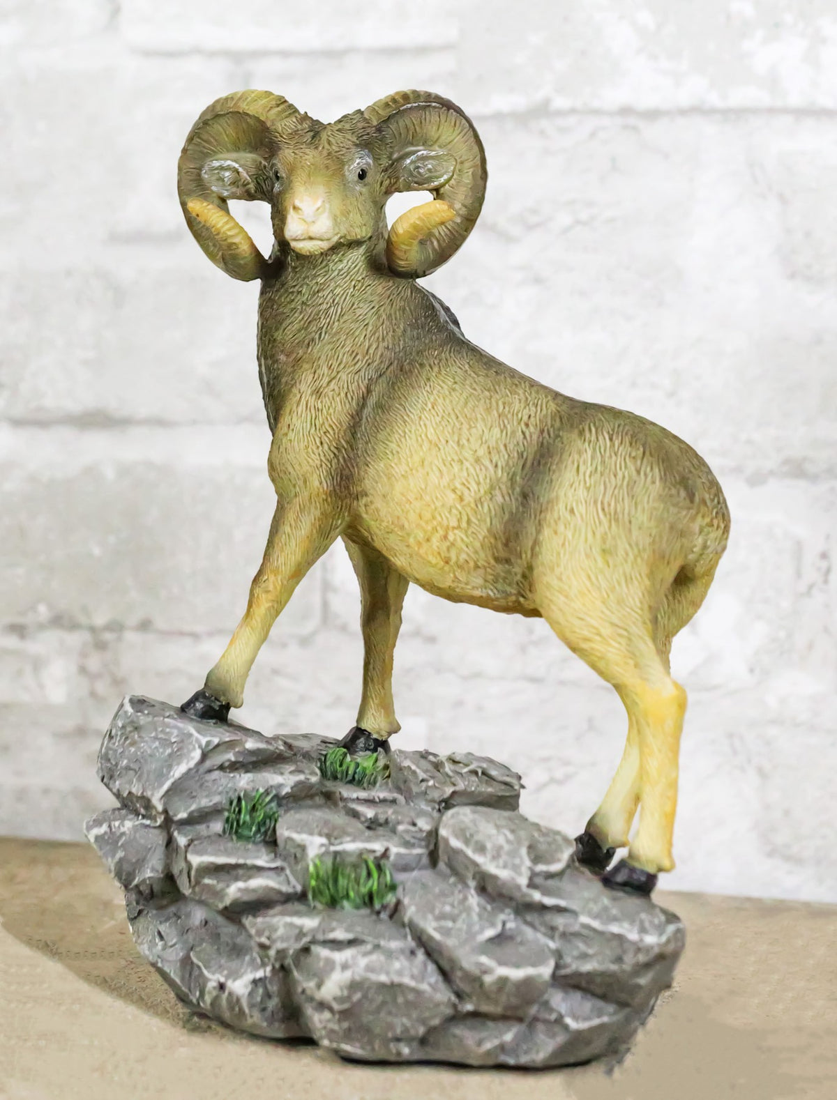 Wildlife Animal Taxidermy Bighorn Sheep Ram Standing On Rocky Steppes Figurine