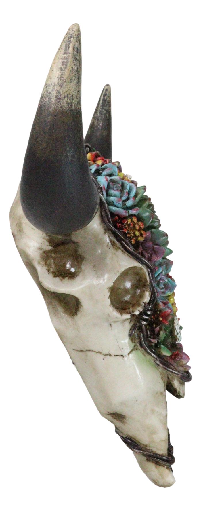 Rustic Southwest Bull Cow Skull With Floral Cactus Succulents Wall Decor Plaque