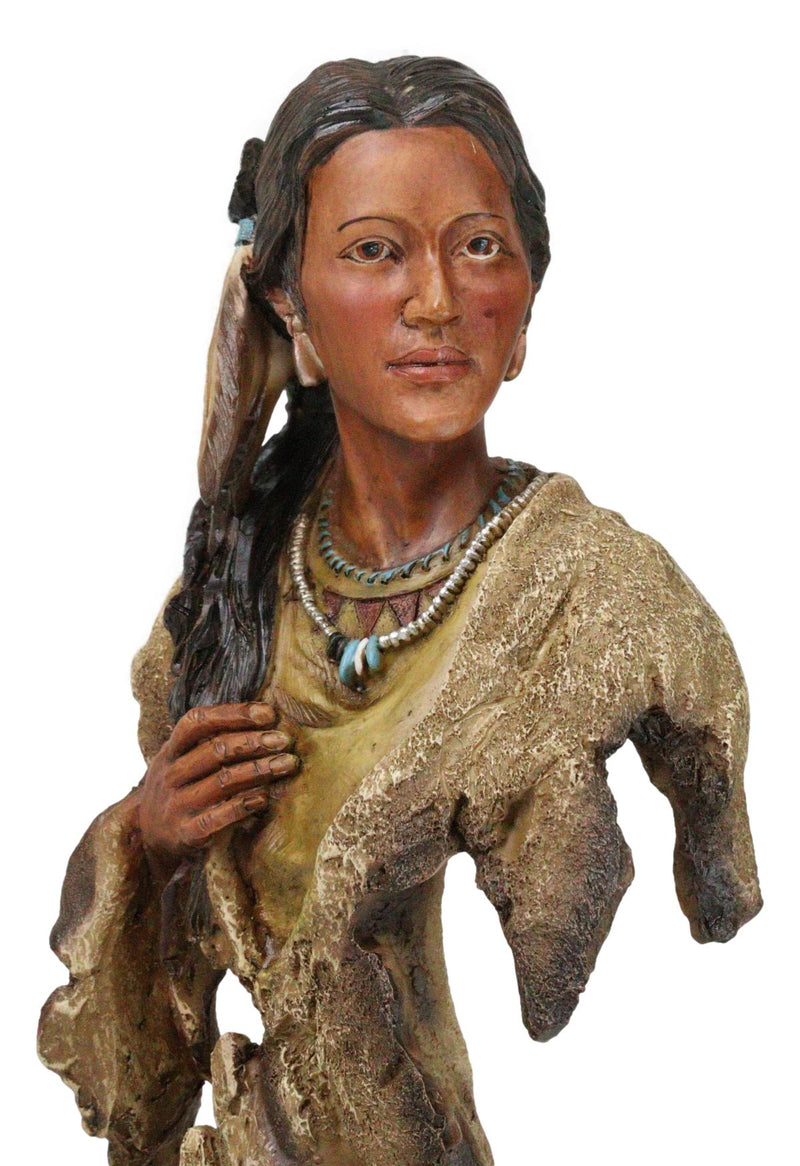 Tribal Native American Indian Lady Princess with Eagle Feathers Bust Figurine