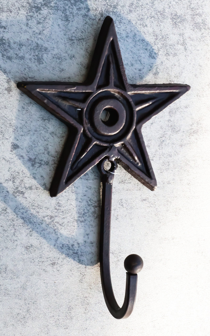 Cast Iron Rustic Western Star Wall Hanger Coat Jacket Towel Hook Set Of 4