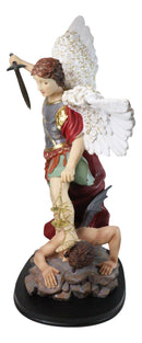 Large Archangel Saint Michael With Judgement Sword Crushing Satan Statue 24"H