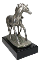 Western Horse and Foal Chrome Electroplated Resin Figurine With Museum Base