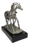 Western Horse and Foal Chrome Electroplated Resin Figurine With Museum Base